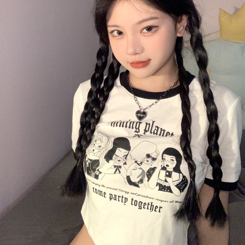 帮手主图-甜辣妹风短袖T恤女装夏季2021新款设计感修身露脐