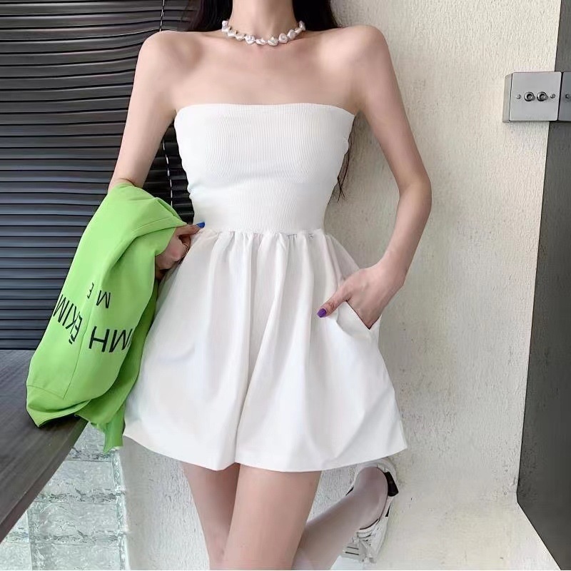 智贝SKU图_0抹胸连体裙裤早春新款纯色拼接收腰性感无吊