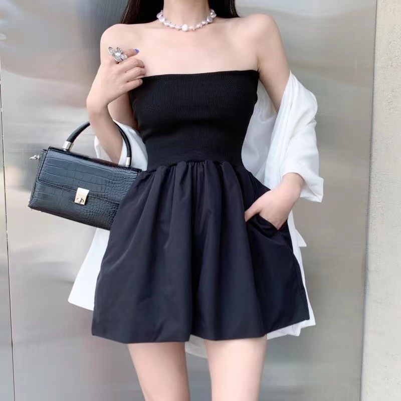 智贝SKU图_1抹胸连体裙裤早春新款纯色拼接收腰性感无吊