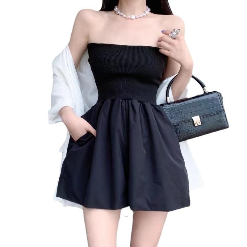 智贝主图_2抹胸连体裙裤早春新款纯色拼接收腰性感无吊带气质