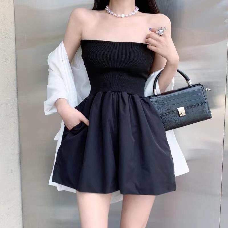 智贝主图_0抹胸连体裙裤早春新款纯色拼接收腰性感无吊带气质