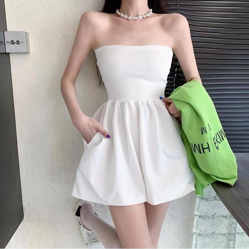 智贝主图_1抹胸连体裙裤早春新款纯色拼接收腰性感无吊带气质