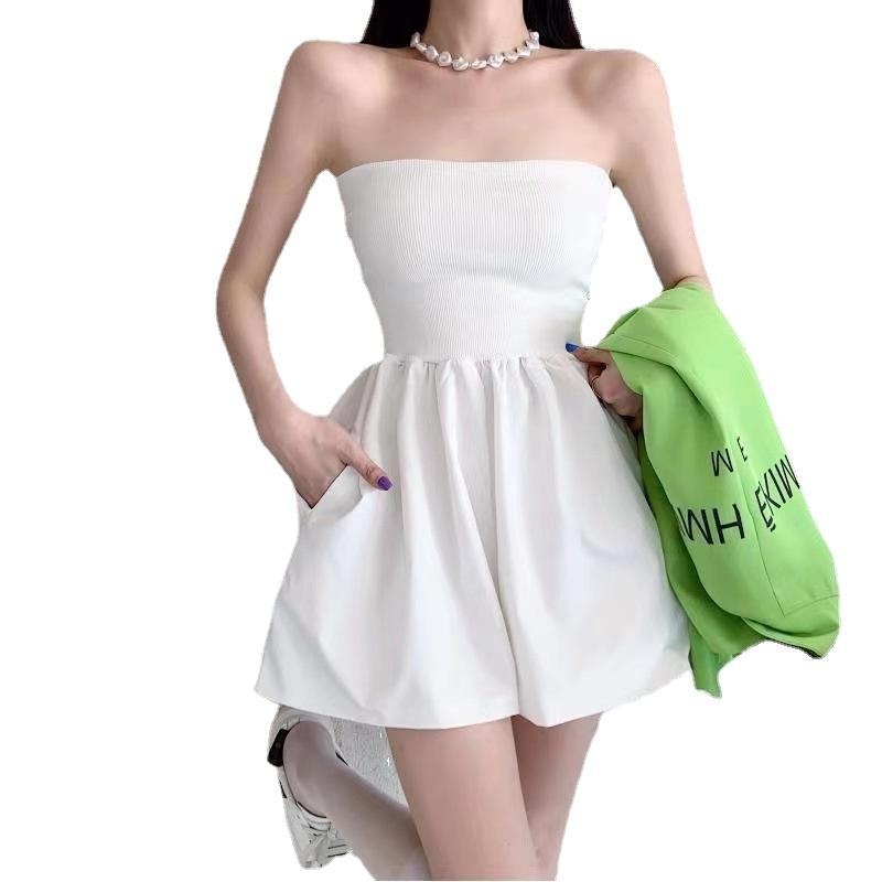 智贝主图_4抹胸连体裙裤早春新款纯色拼接收腰性感无吊带气质